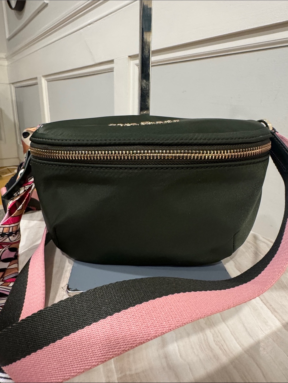 Kate Spade Bag Watson Lane Varsity Stripe Green Pink Betty Nylon Belt Bag - Picture 6 of 17